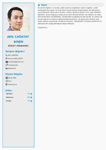 Ziraat Mühendisi Cv Örnekleri cv indir